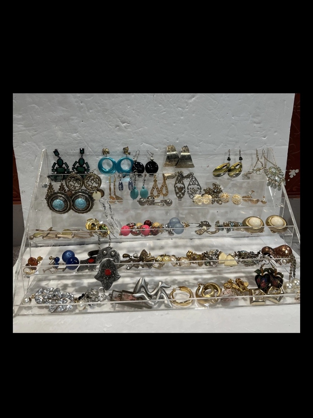 Costume Jewelry Earrings Including Some Vintage Pieces Dangling, hoops, Clip On